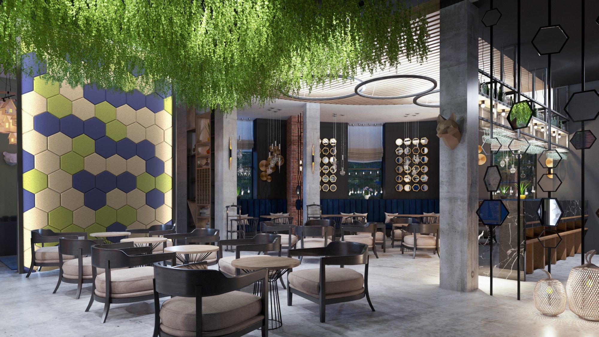 Hexagon Wall Panels - Restaurant