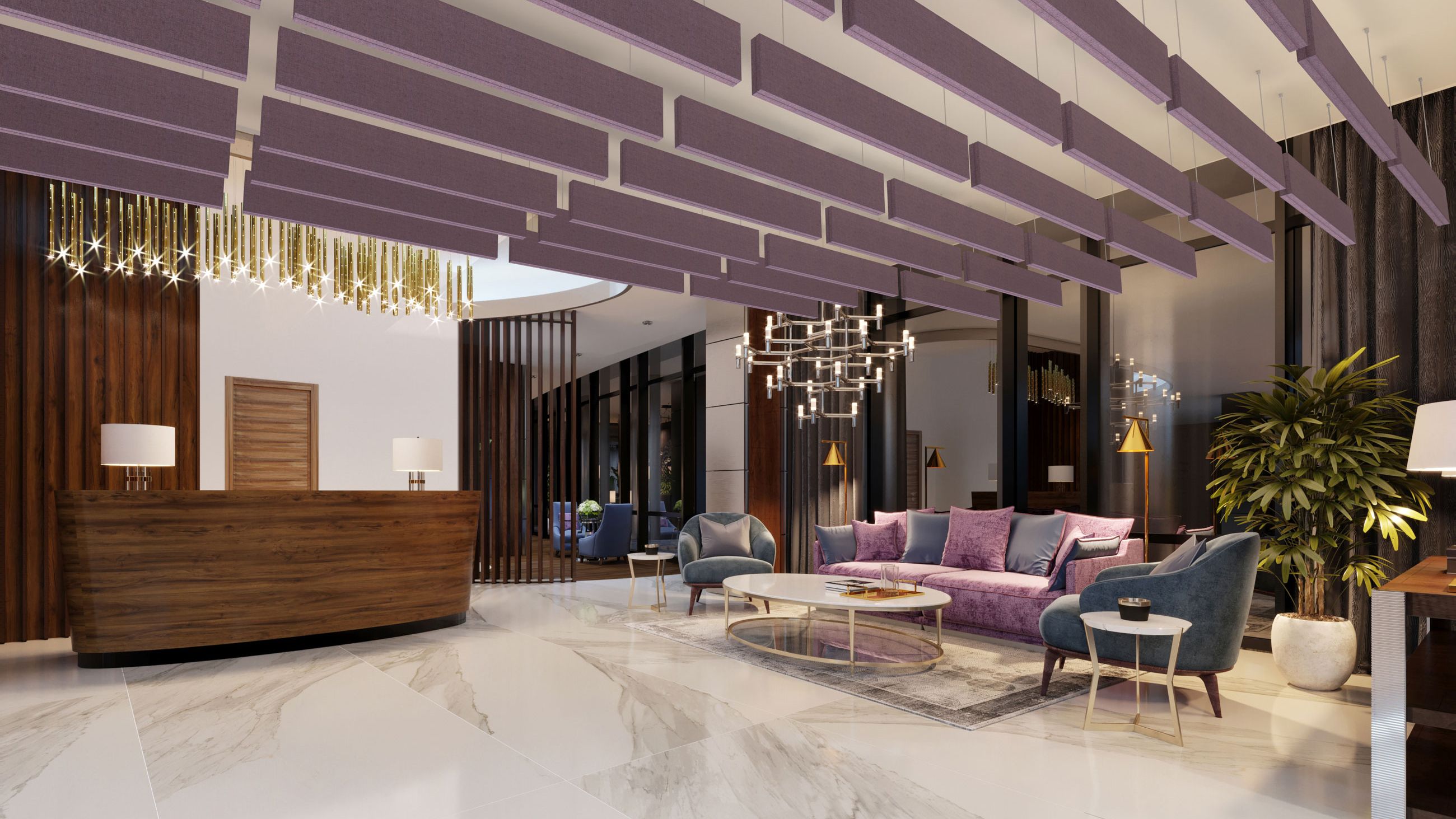 Acoustical Baffles in a hotel lobby