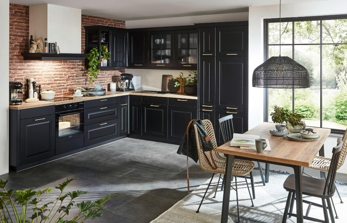 upgraded country kitchen with dark cabinets