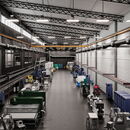 Quilted Fiberglass sound absorbers in a factory