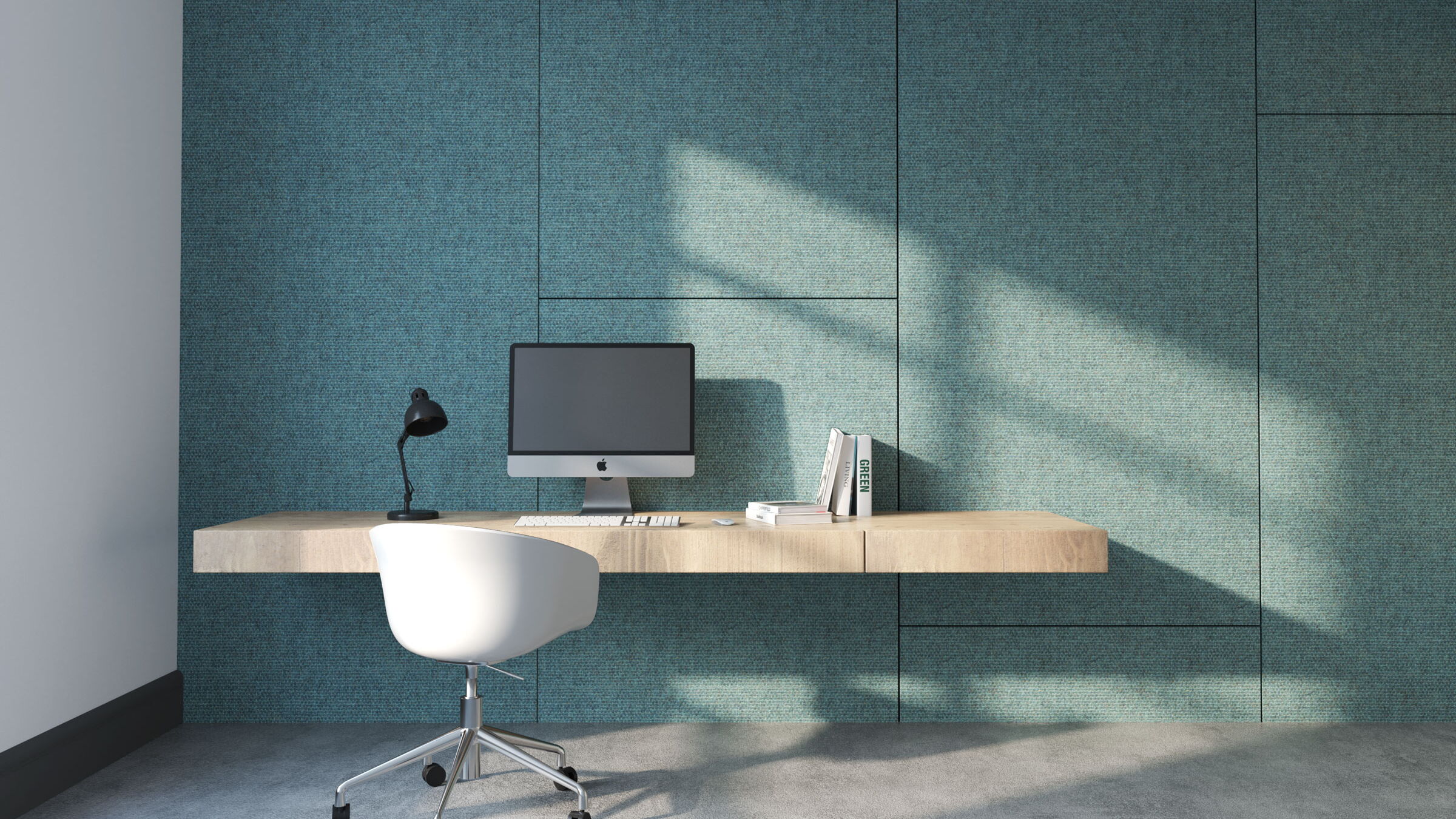Teal Colored S-2500 Sound Barrier Acoustic Panel in an office space