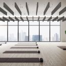 Acoustical baffles in a Yoga studio