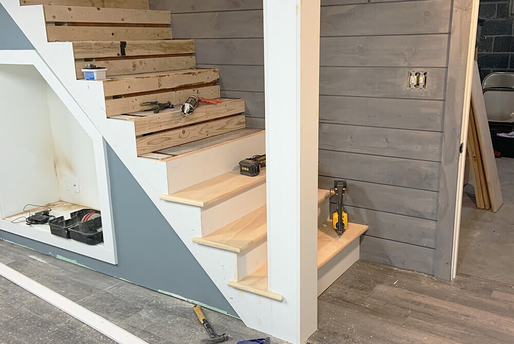 new stairs leading to newly finished basement
