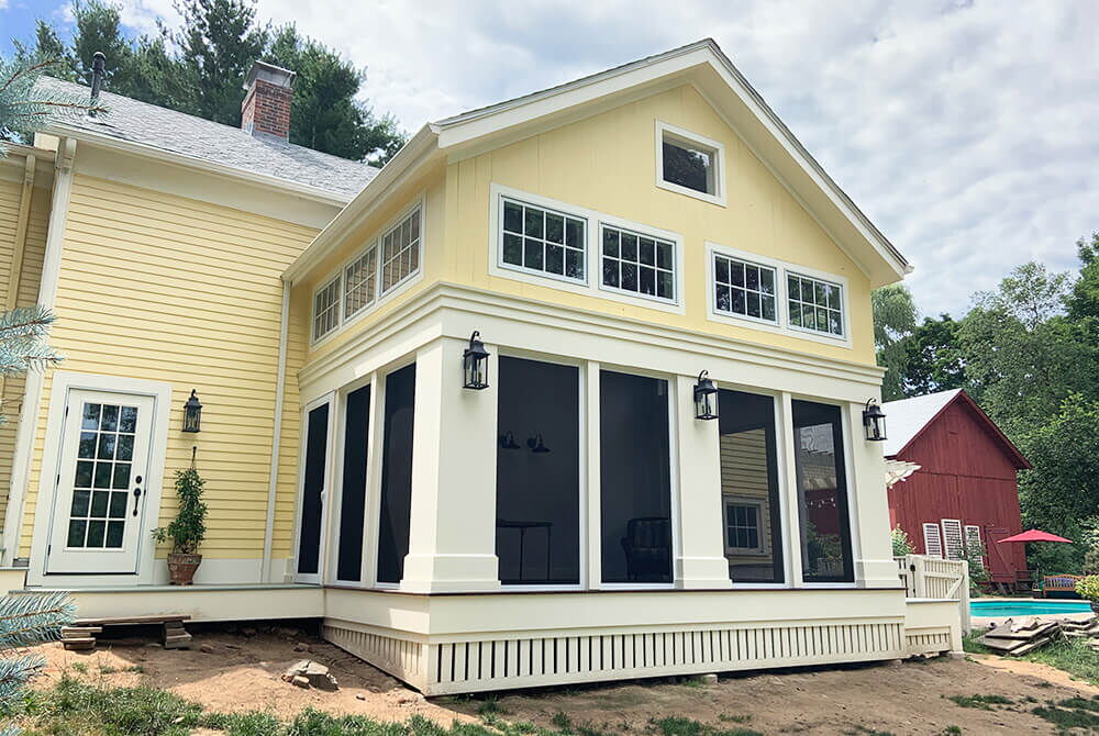 Exterior view of home addition, sunroom