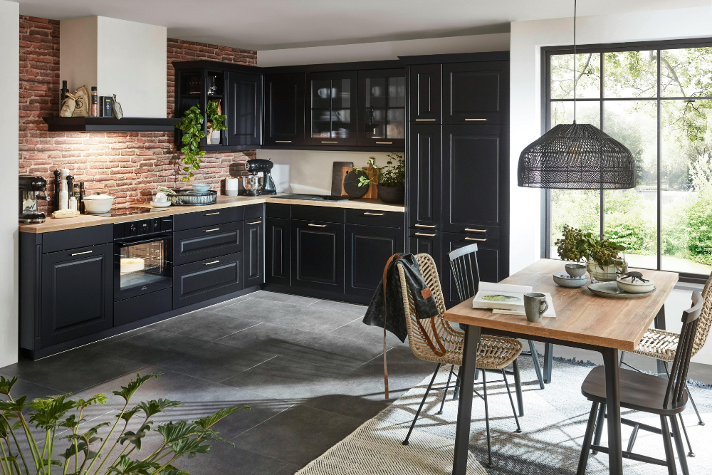 upgraded country kitchen with dark cabinets