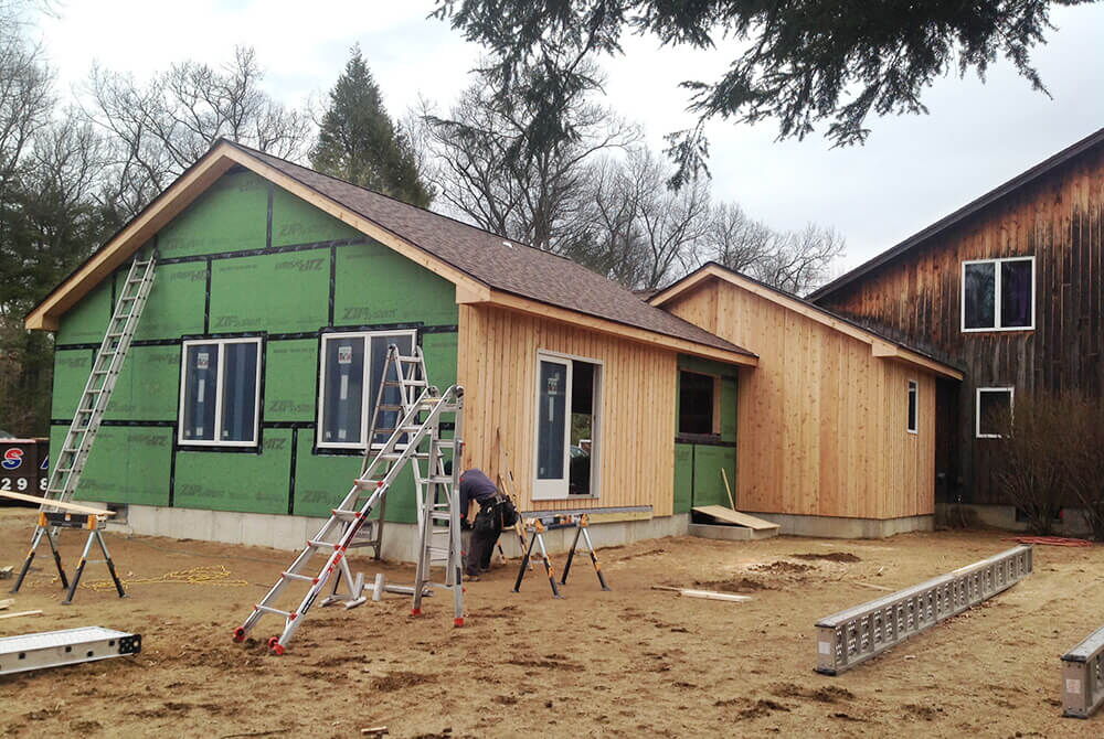 Exterior view of partially finished single story addition