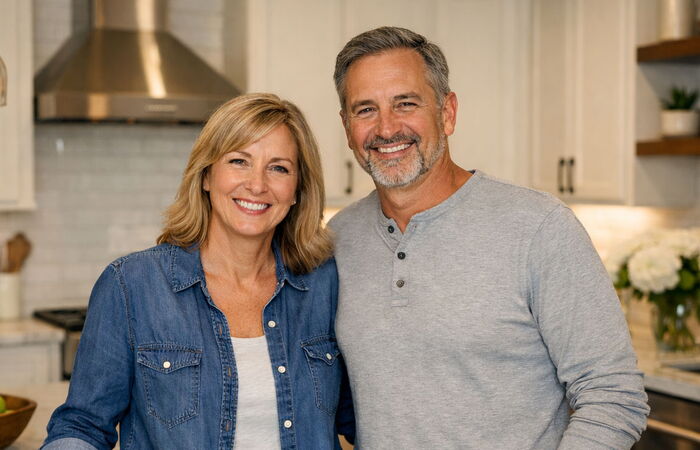Couple in their new kitchen