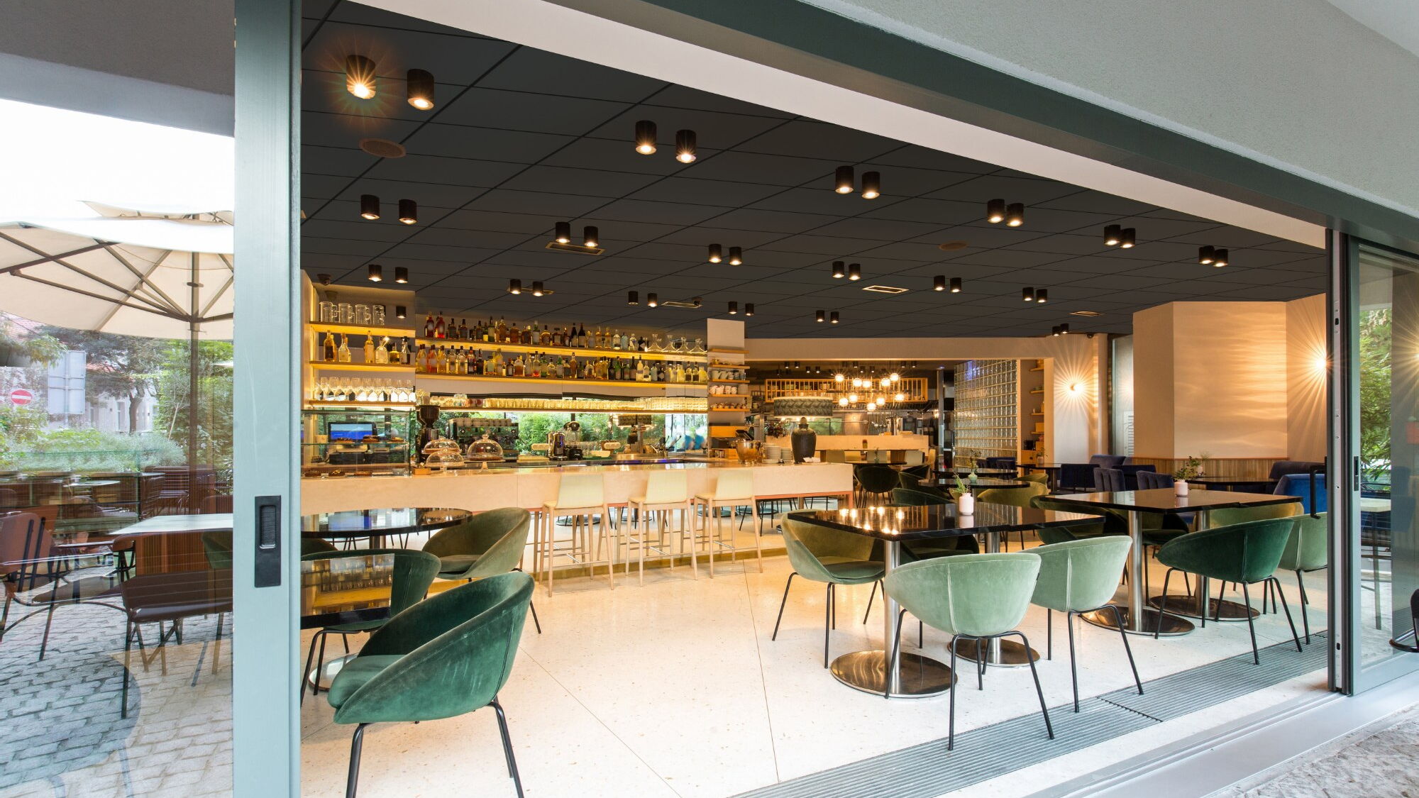 C400 Black Ceiling Tiles - Restaurant