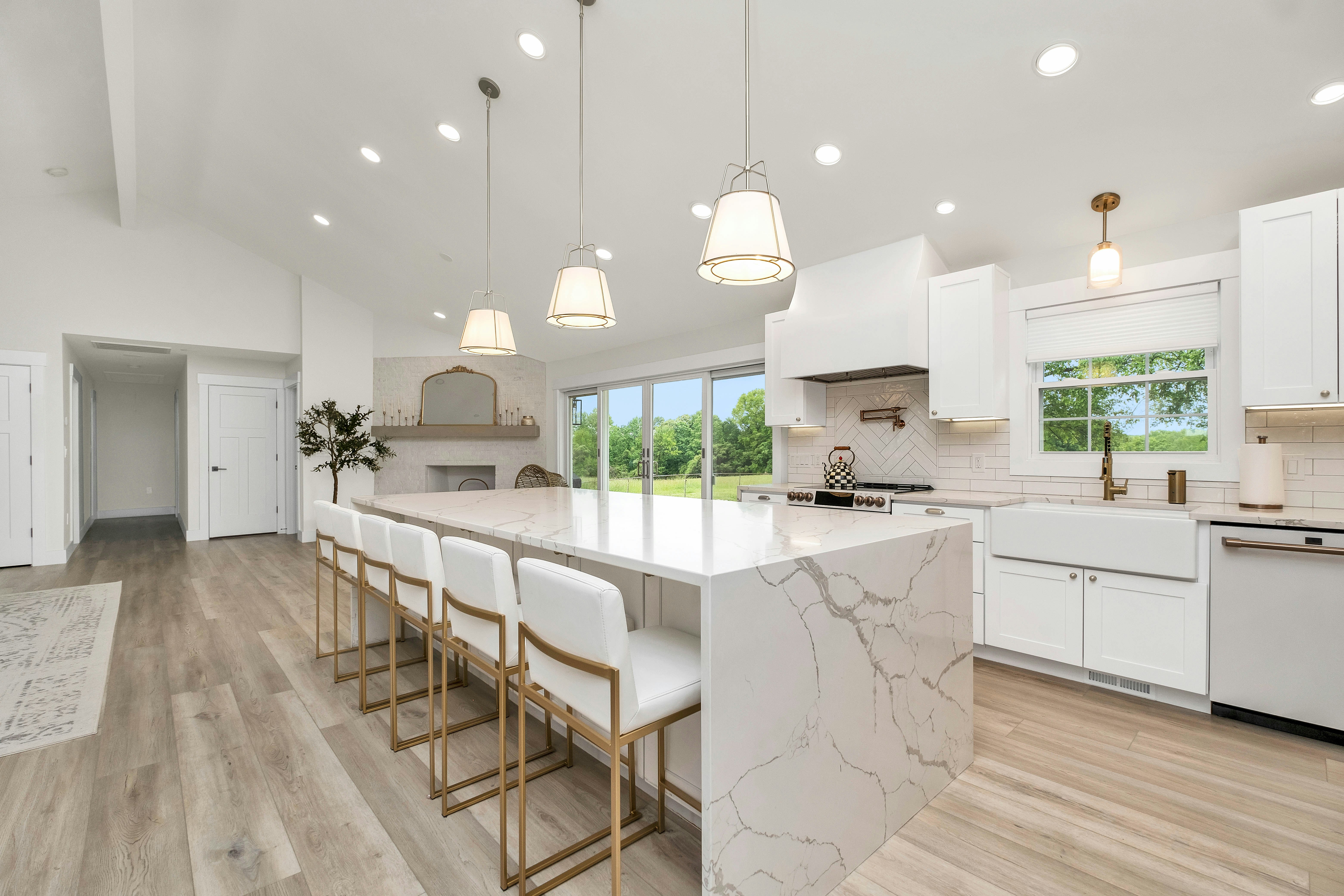 White Kitchen with Marble Island