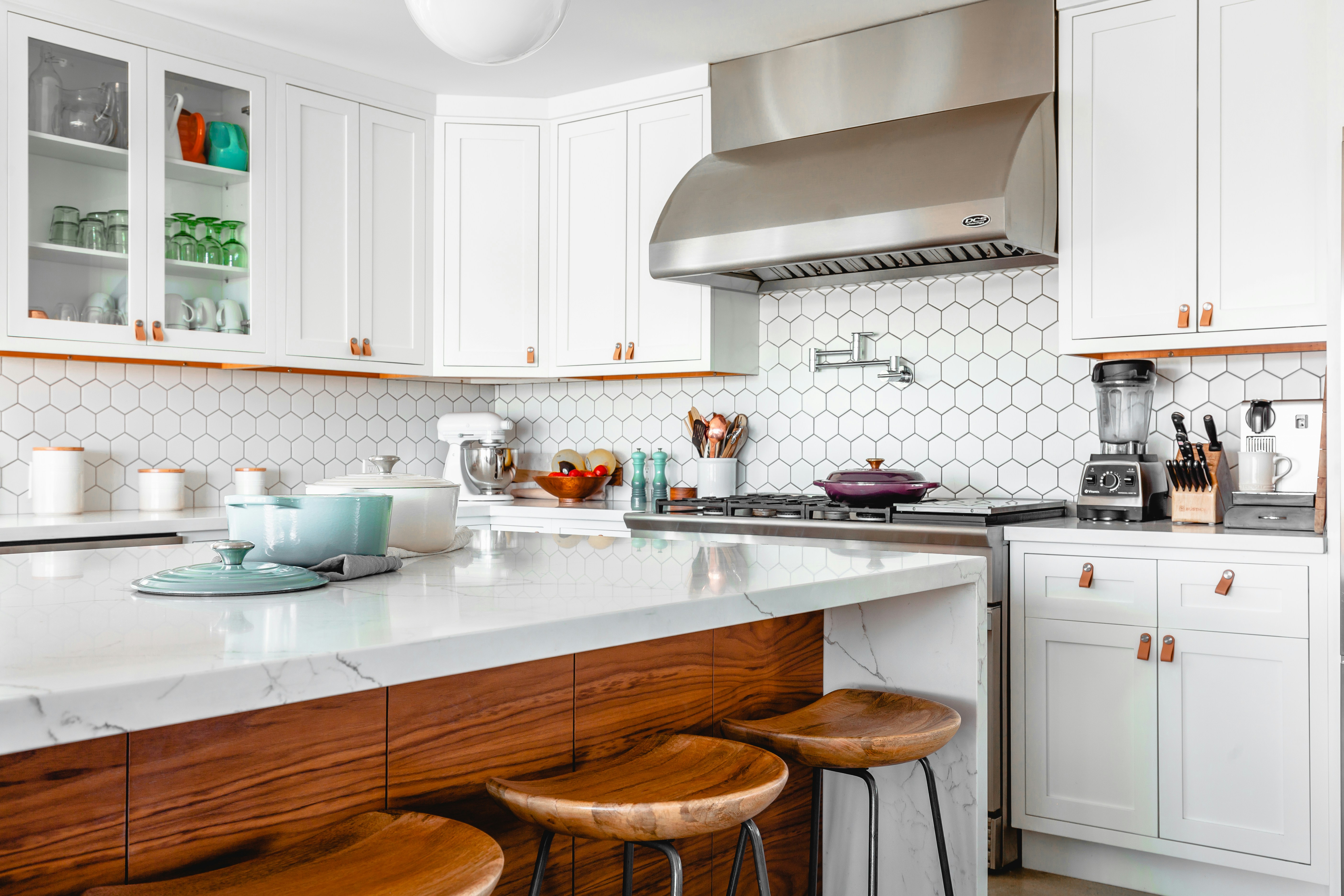 White Kitchen with Oven and Island